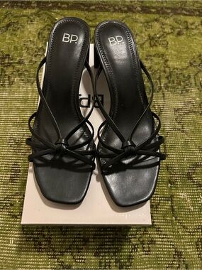 bp Black Knotted Strappy Square-Toe Heeled Sandals